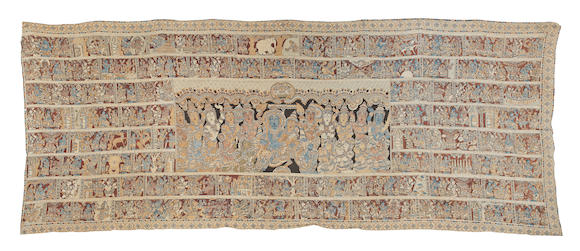 Bonhams : A large cloth kalamkari hanging depicting scenes from the ...