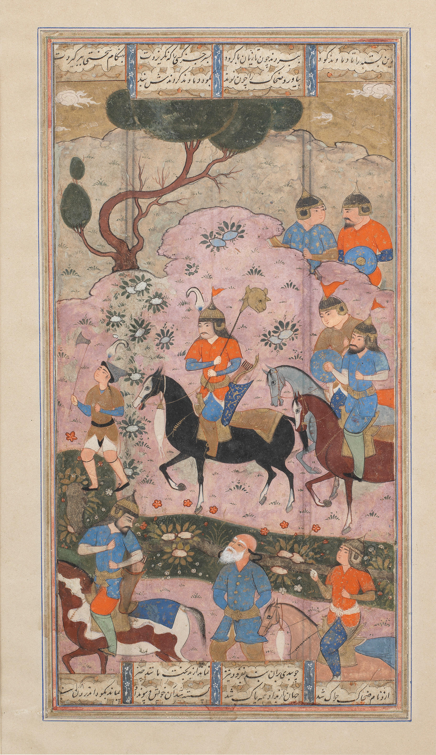 An illustrated leaf from a manuscript of Firdausi's Shahnama, depicting...