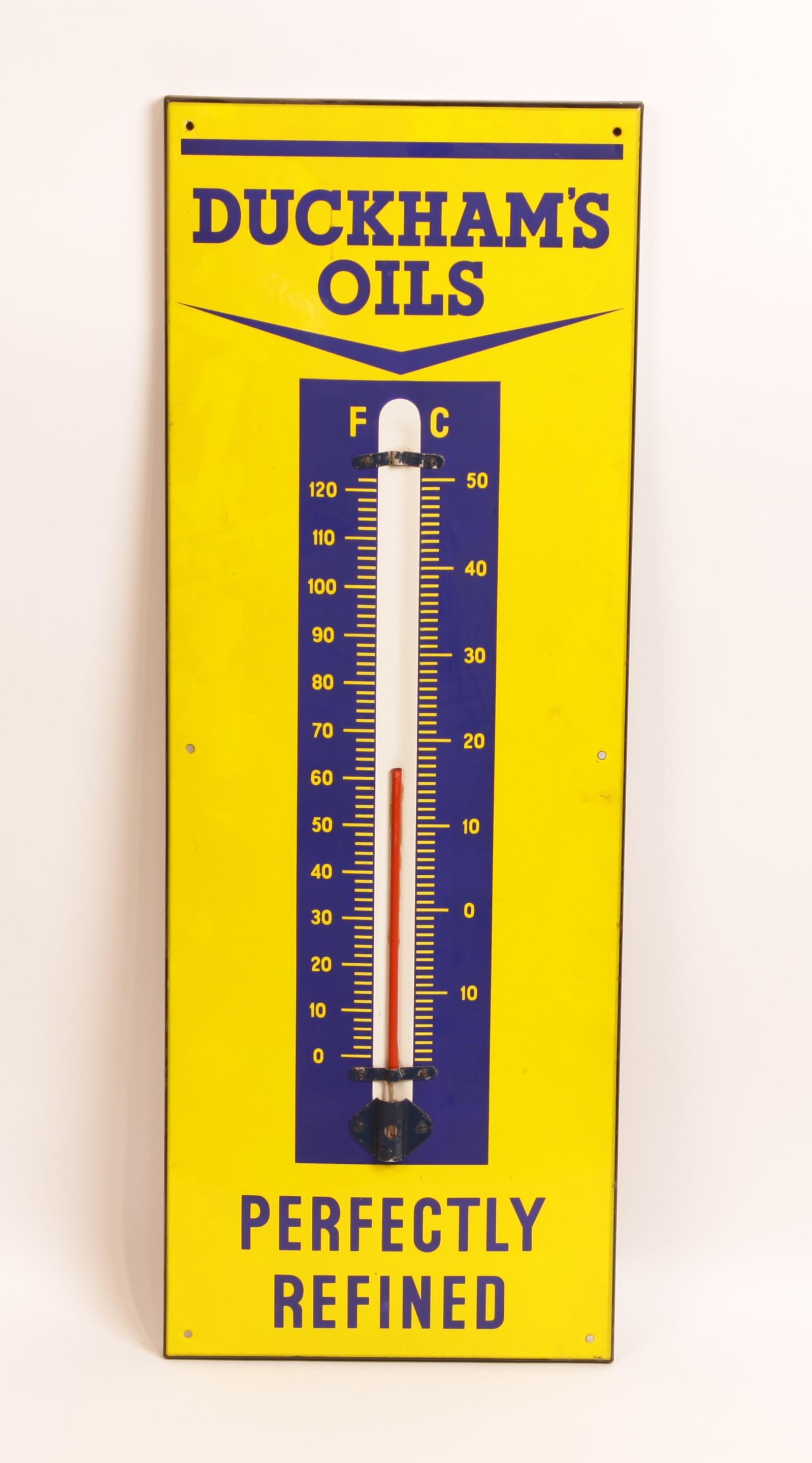 Bonhams Cars : A 'Duckhams Oils' wall thermometer enamel sign,