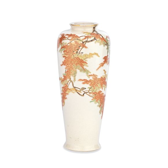 Bonhams A TAPERING OVIFORM SATSUMA 'MAPLE LEAVES' VASE By Yabu Meizan