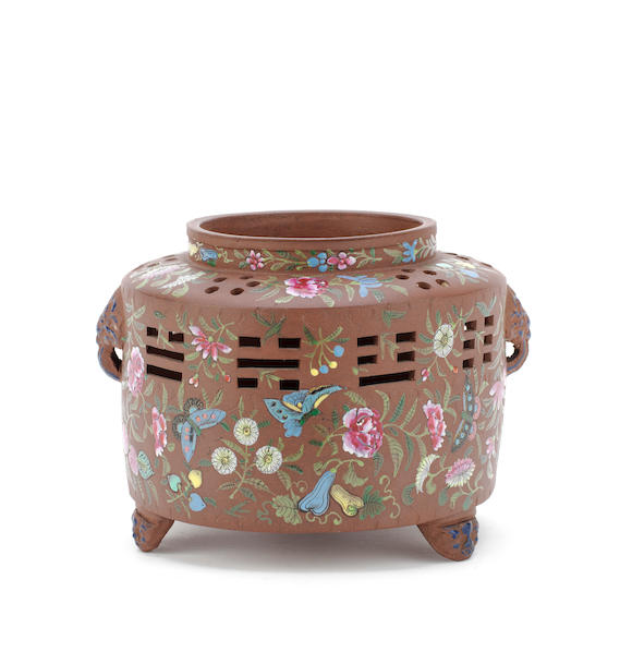 Bonhams : AN YIXING ENAMELLED INCENSE BURNER 19th century