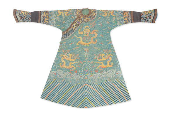 Bonhams : A RARE IMPERIAL NOBLEWOMAN'S TURQUOISE-GROUND GAUZE SILK ...