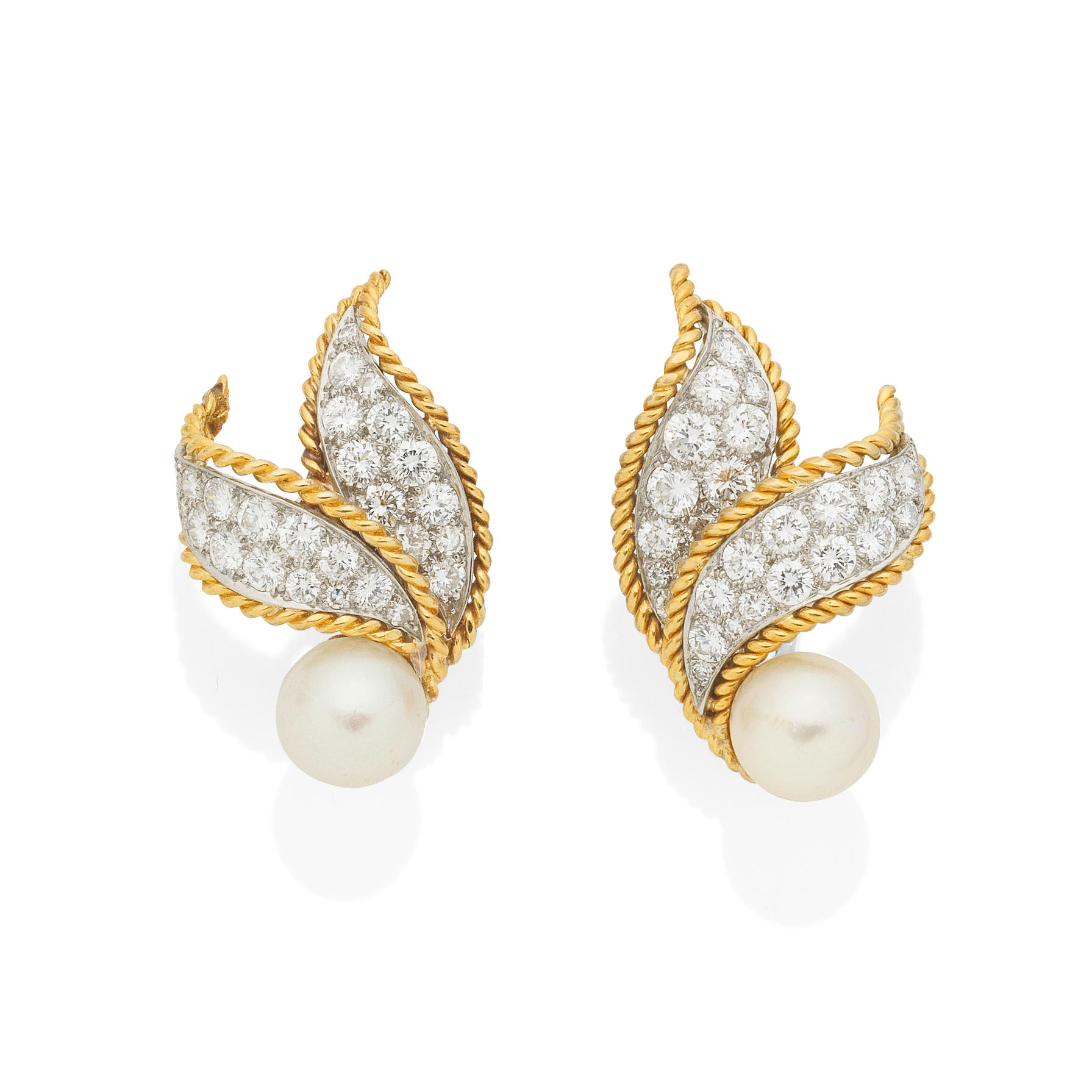 Bonhams : VAN CLEEF & ARPELS PAIR OF CULTURED PEARL AND DIAMOND ...