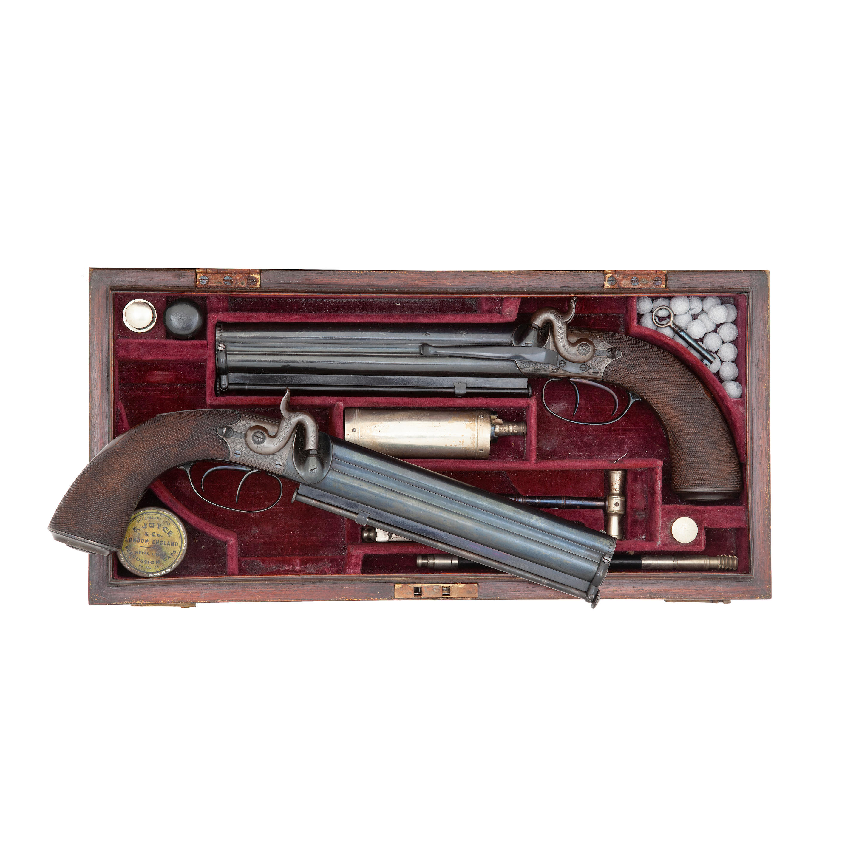 A Cased Pair Of 54-Bore Percussion Rifled Over-And-Under Belt Pistols