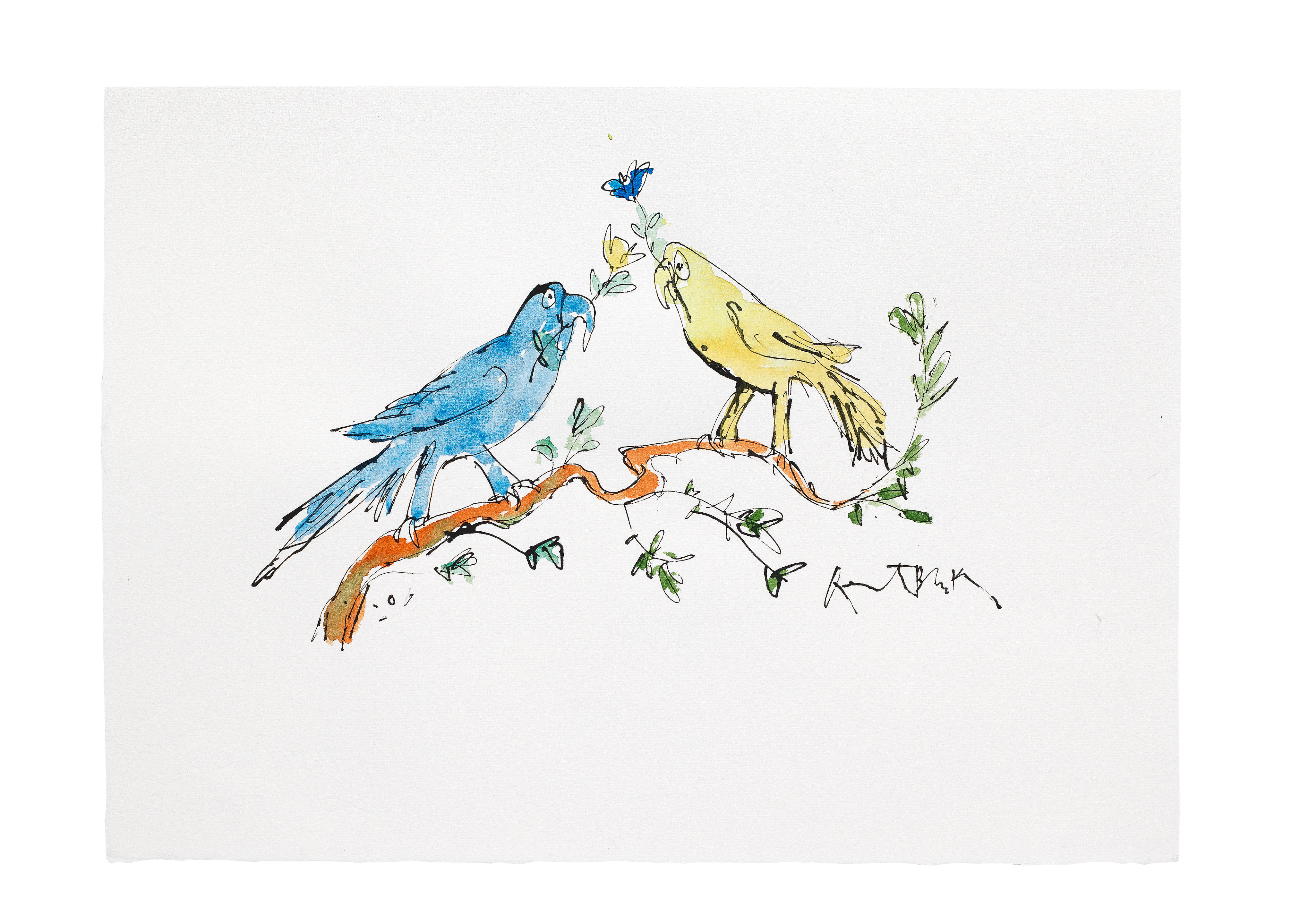 Bonhams Sir Quentin Blake British Born 1932 Birds In Yellow And Blue No 6 Unframed