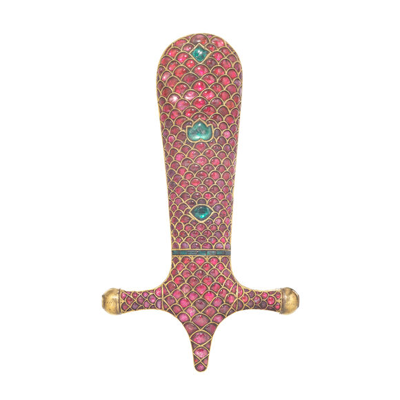 Bonhams : A fine Mughal style gem-set gold dagger hilt India