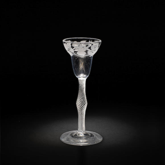 Bonhams A Very Rare Jacobite Engraved Airtwist Wine Glass Circa 1750