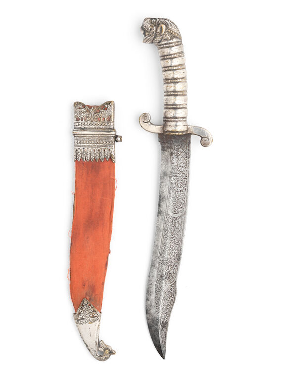 Bonhams : A silver-plated brass-hilted tiger head dagger India, 19th ...