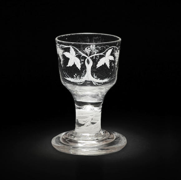 Bonhams A Beilby Enamelled Opaque Twist Firing Glass Circa 1765 70 2804