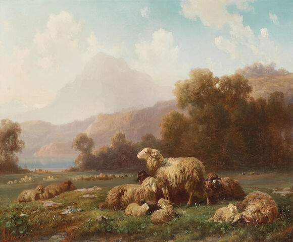 Bonhams : Louis Reinhardt (German, 1849-1870) Sheep resting, a ...