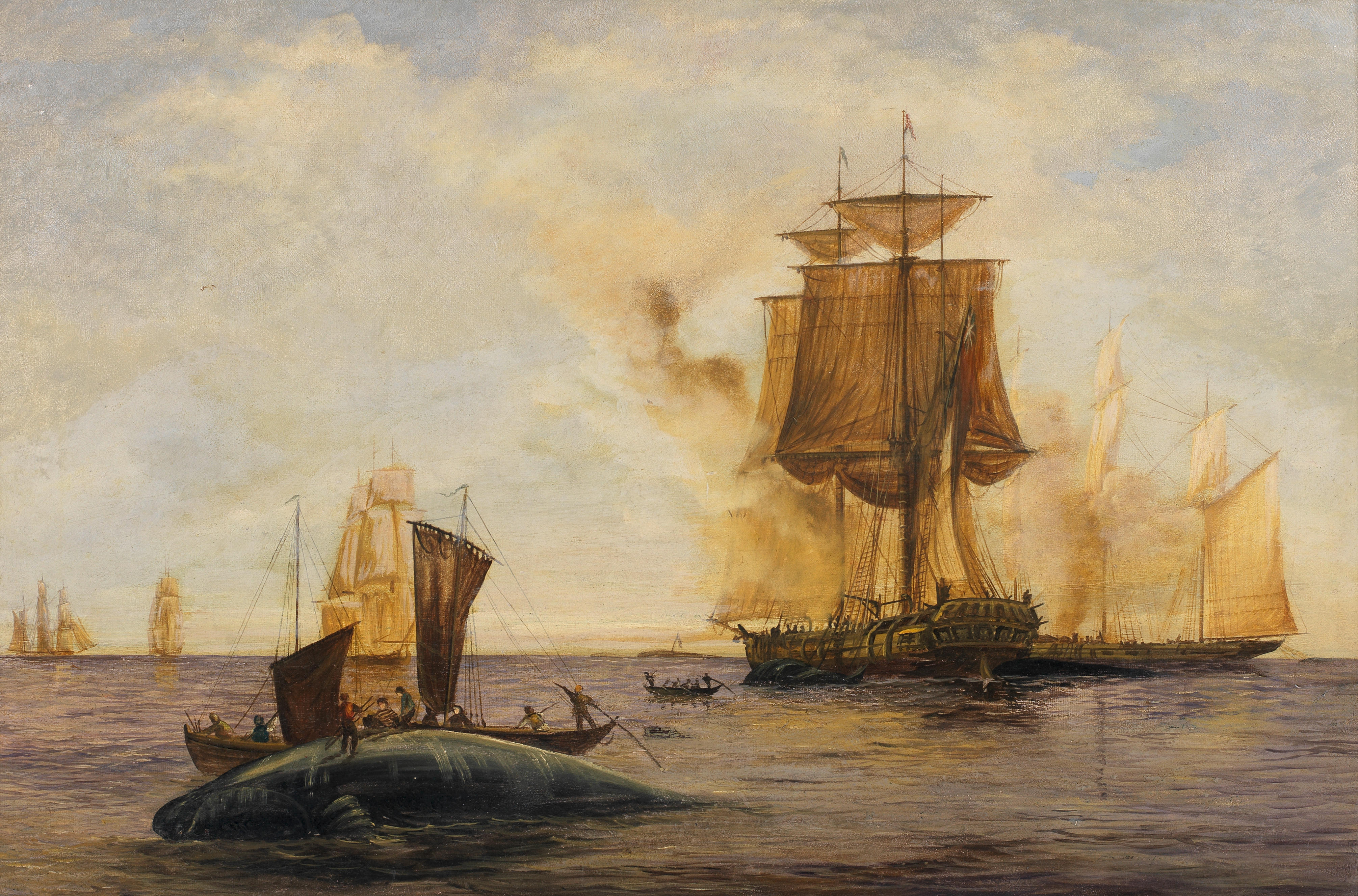 Bonhams : British School, 20th Century Whaling scene