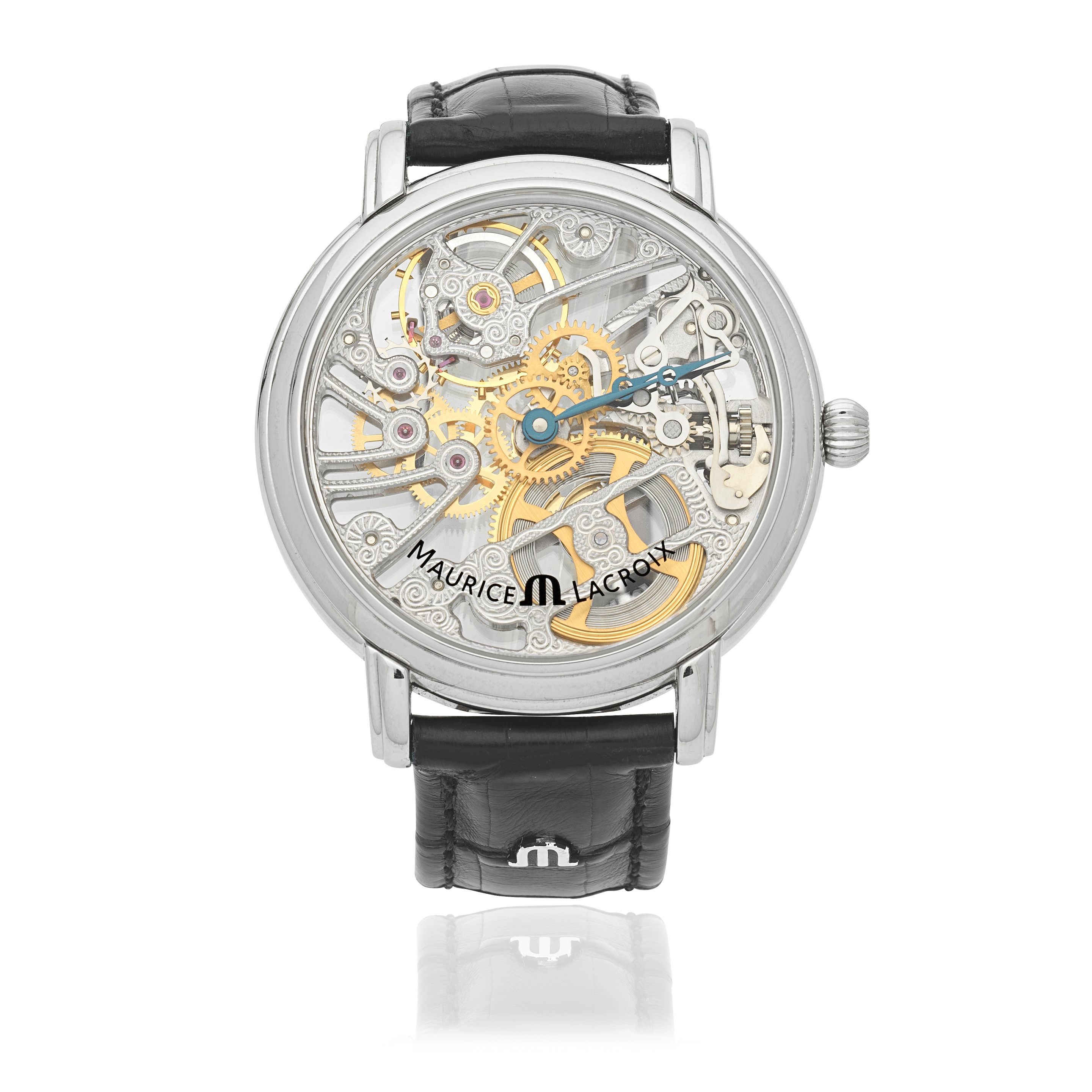 Bonhams Maurice Lacroix. A stainless steel skeletonised manual wind