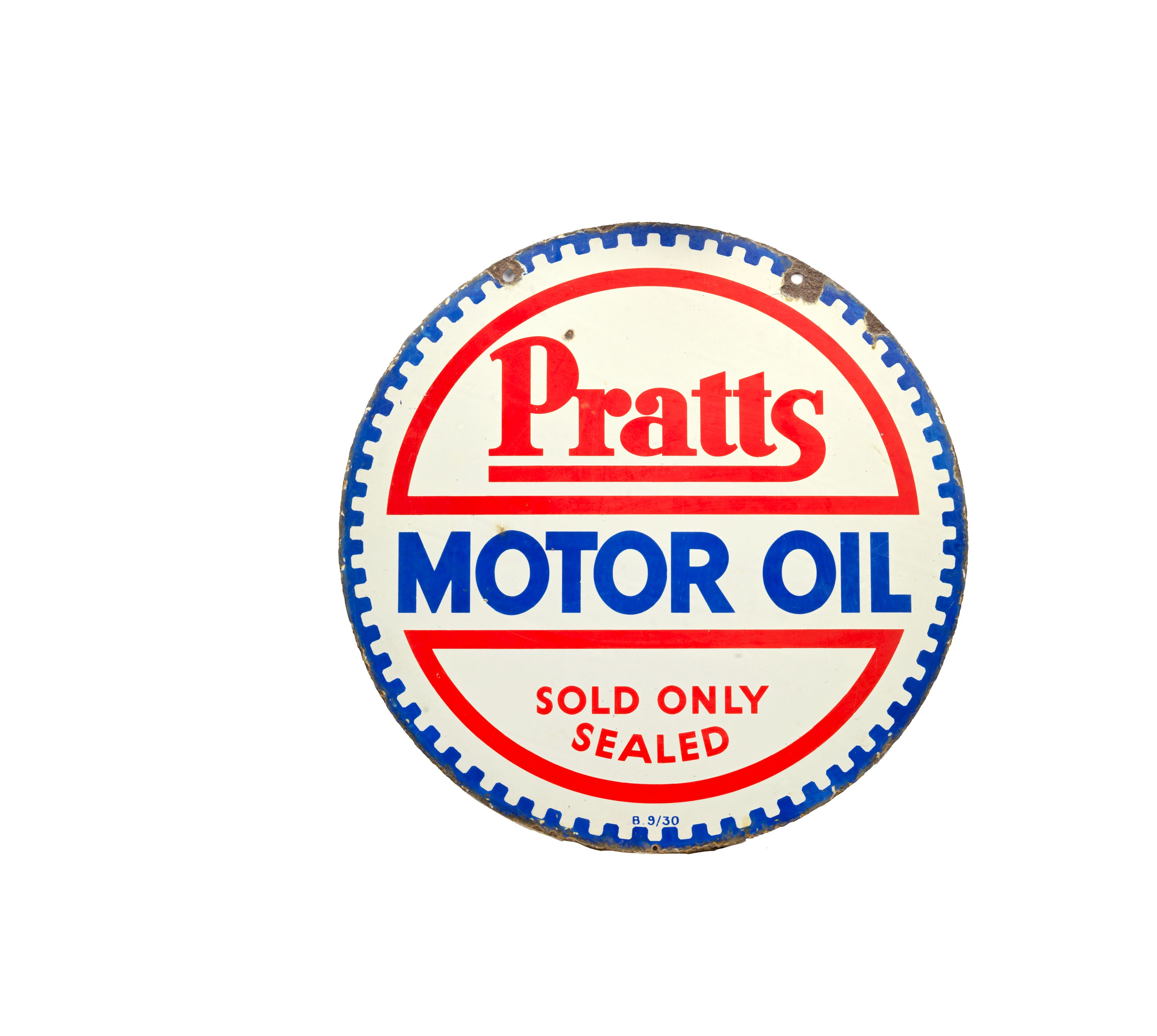 Bonhams Cars A Pratts Motor Oil doublesided circular enamel sign, 1930,
