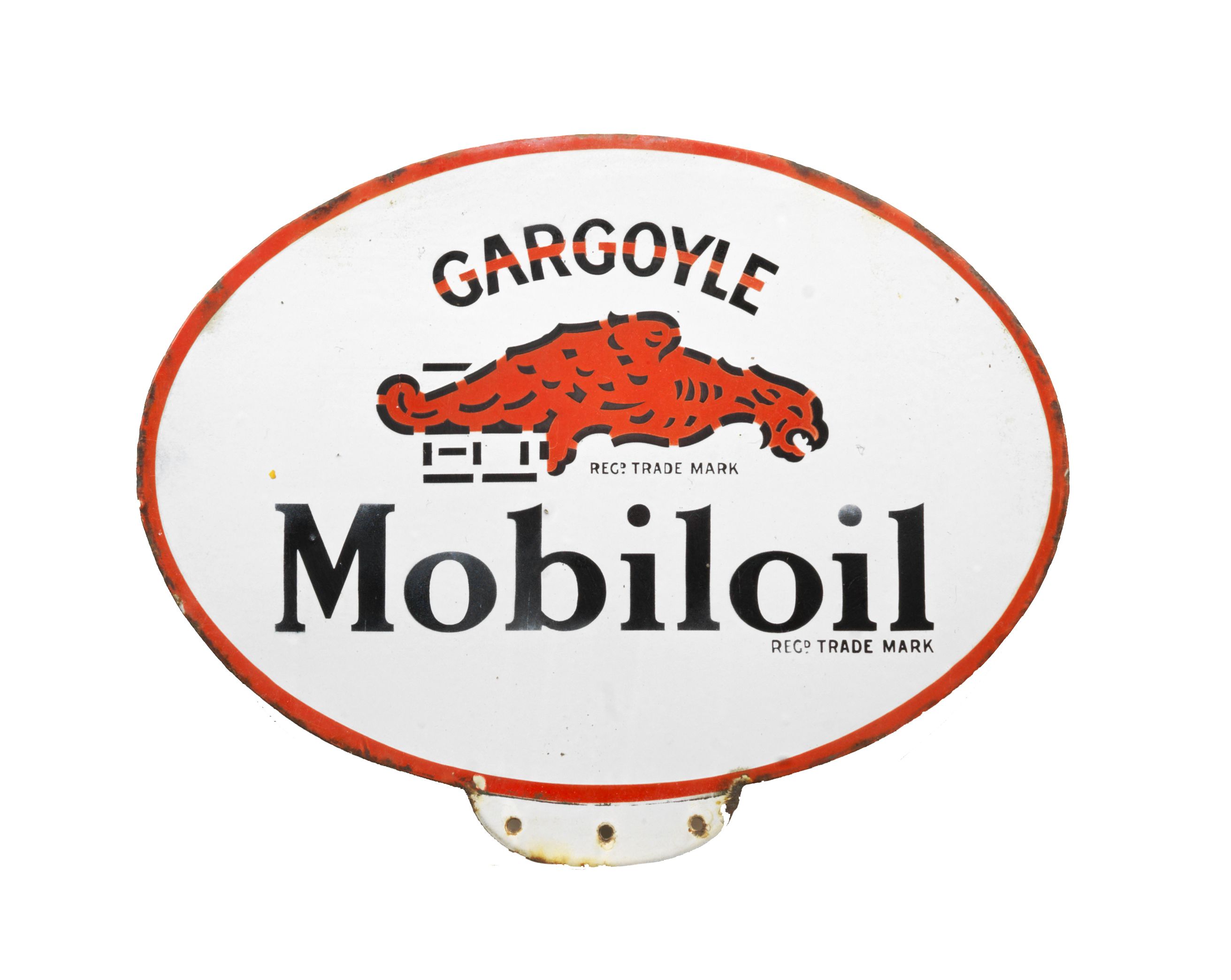 Plaque émaillée Ancienne Mobiloil Gargoyle - Double Face - 39x60 Cm - Pub Vintage