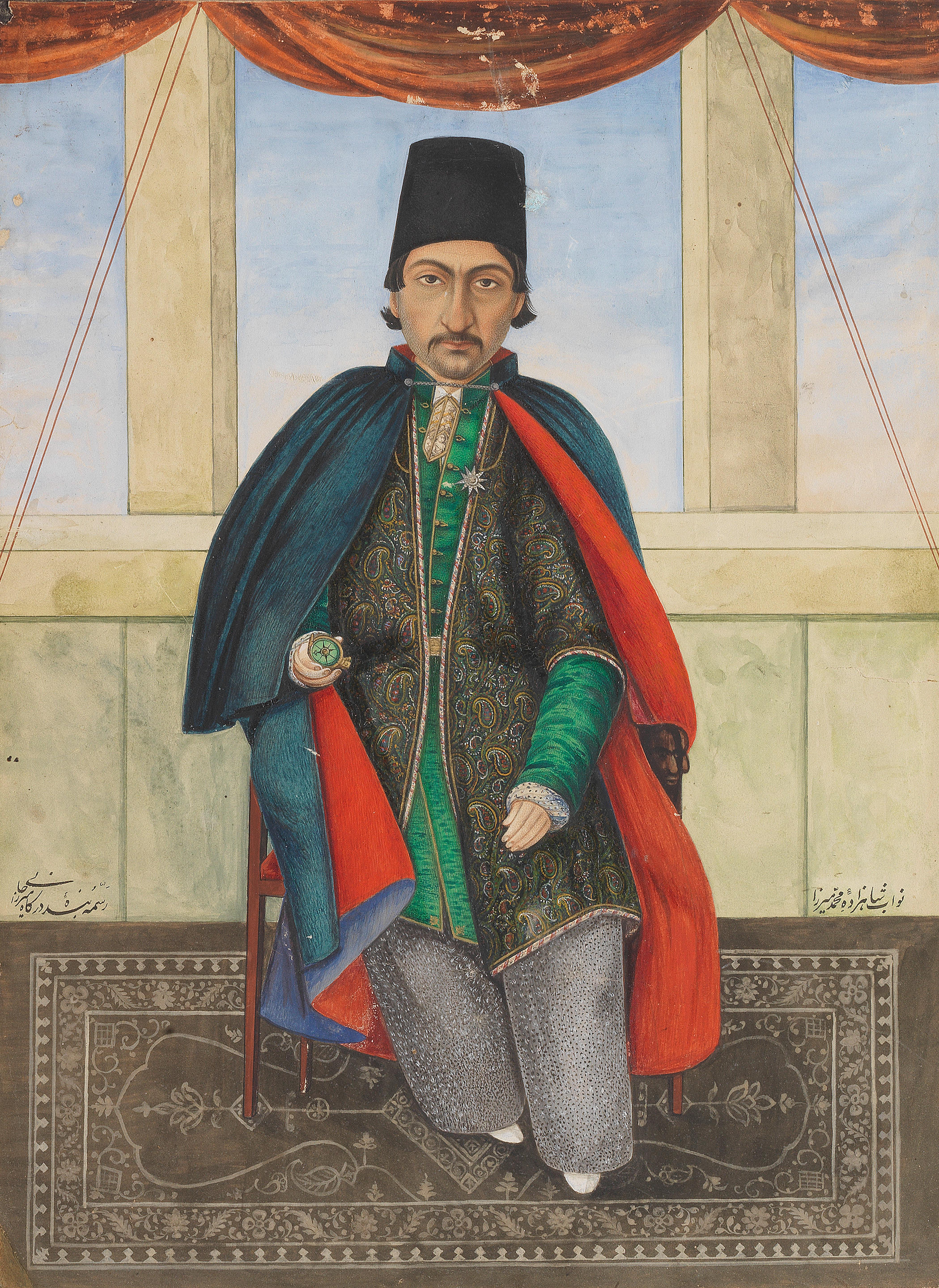 Bonhams A Nobleman Nawwab Prince Muhammad Mirza Seated On A Balcony Terrace By The Artist