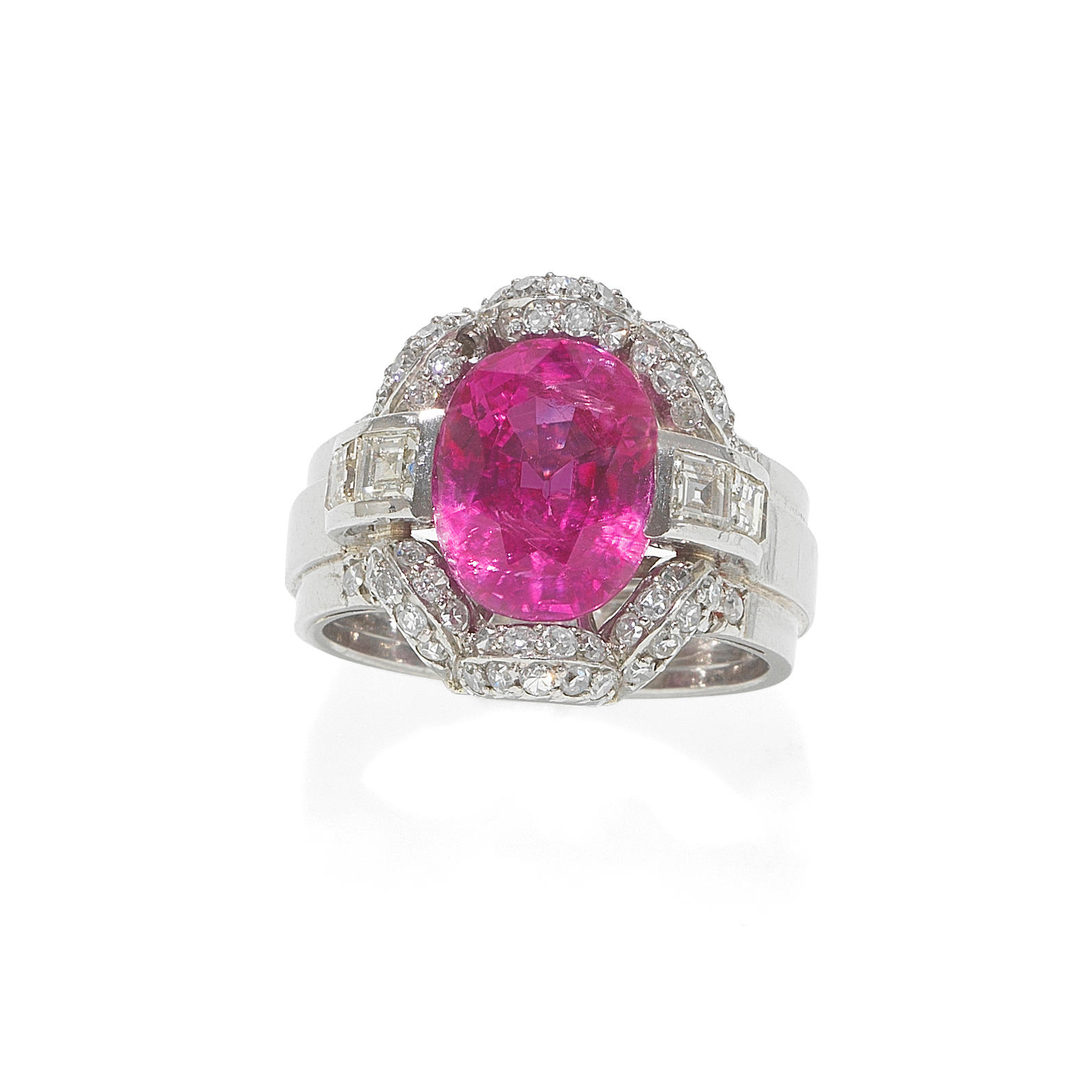 Bonhams : VENTRELLA PINK SAPPHIRE AND DIAMOND COCKTAIL RING, CIRCA 1935