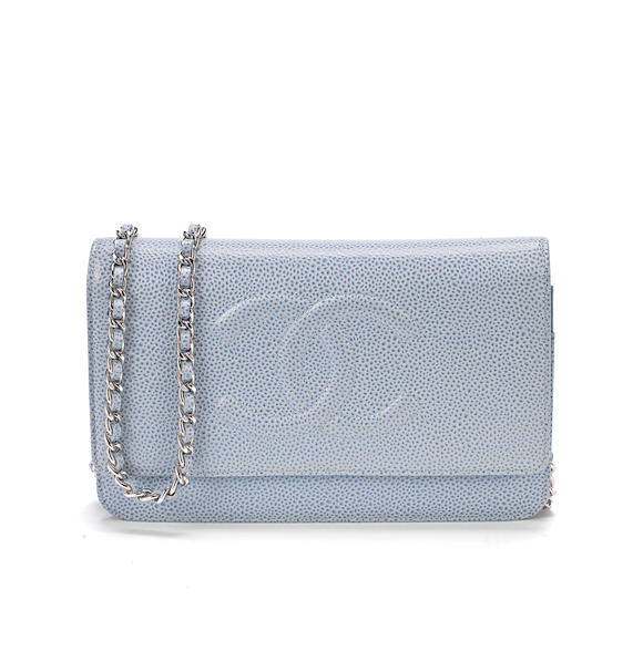 Bonhams : Chanel a Baby Blue Caviar Leather CC Wallet on Chain