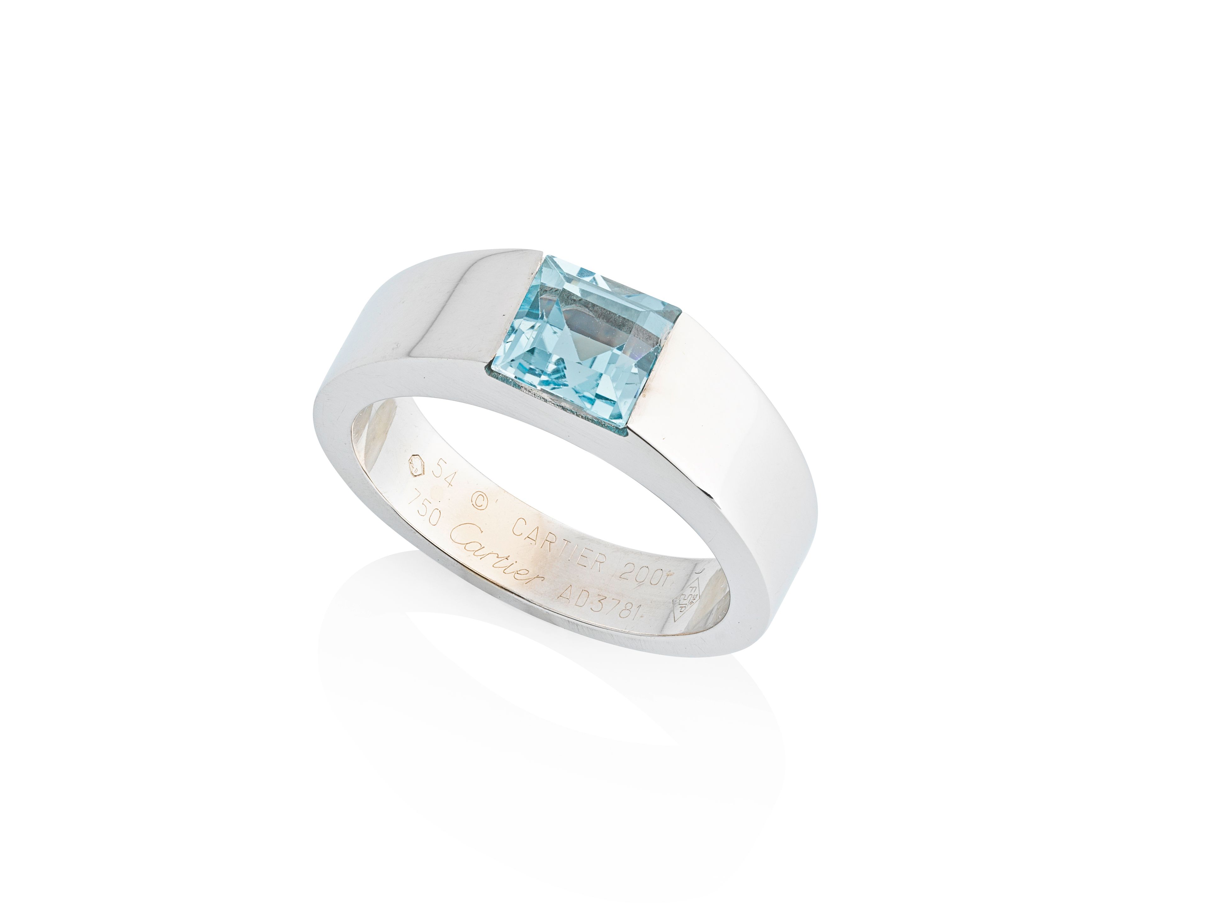 Bague Tank Rétro En Argent 850 - Sertie D'une Topaze Bleue, Taille 56, Occasion