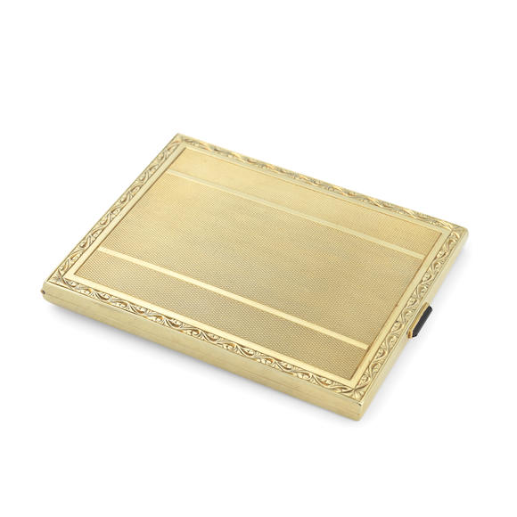 Bonhams : A gold cigarette case possibly American, incuse stamped 585