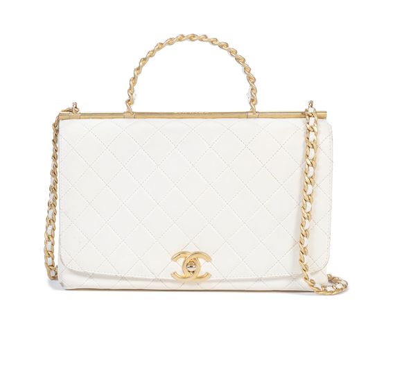 Bonhams Chanel a White Quilted Calfskin Chain Top Handle Flap Bag
