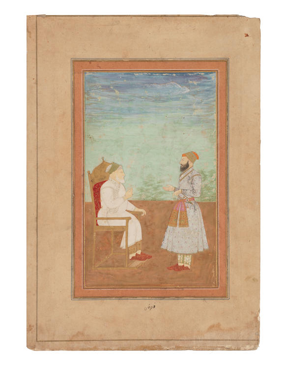 Bonhams A Mughal Prince Perhaps Fakhir Khan Before An Older Seated Gentleman On A Terrace