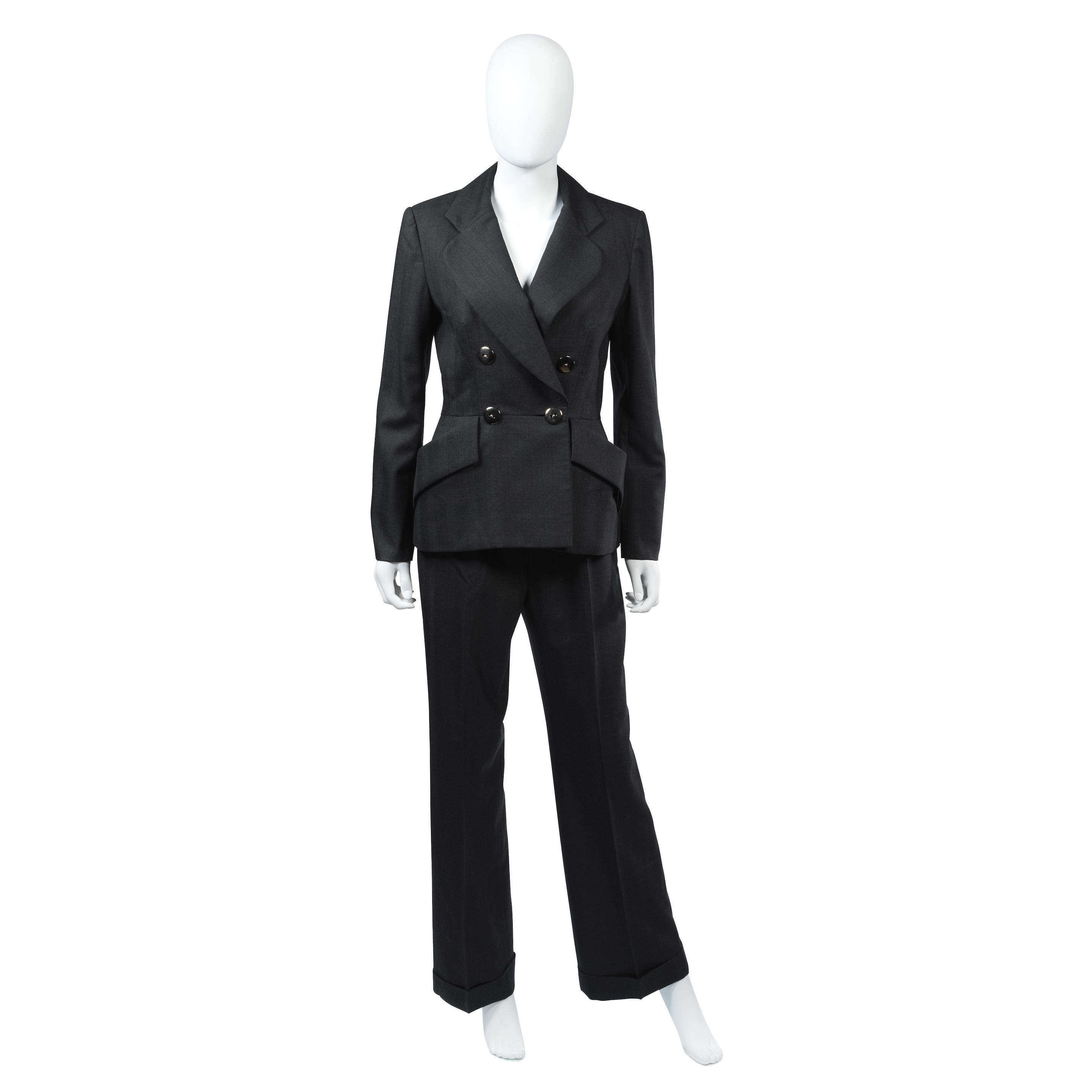 Bonhams : Christian Dior a Charcoal Grey Wool Trouser Suit 2000s
