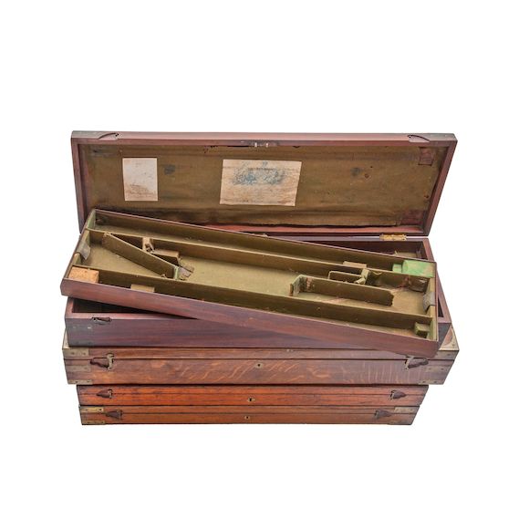 Bonhams : A Brass-Mounted Two-Tier Mahogany Gun Case, Another Of Oak ...
