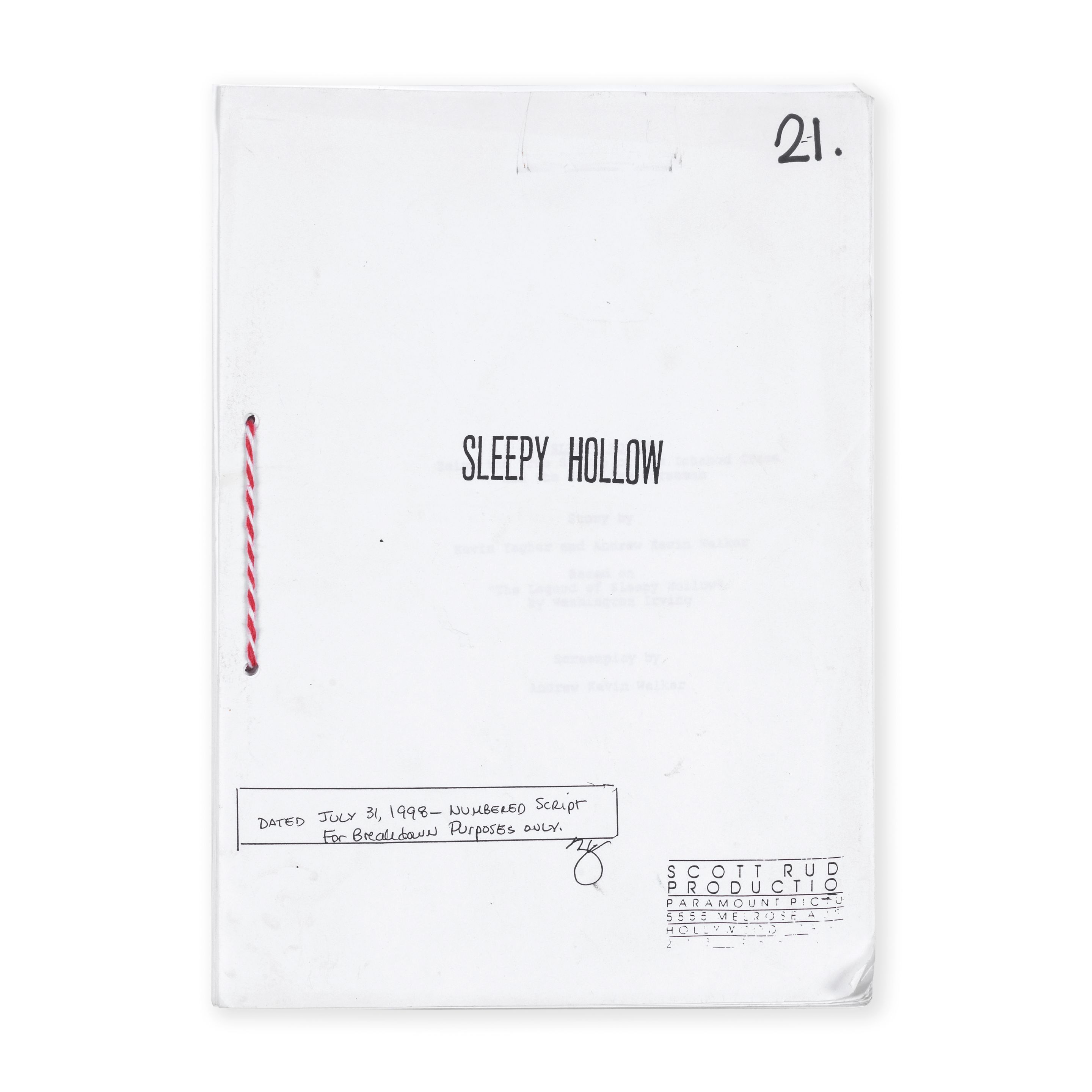 Bonhams : Sleepy Hollow A Production Breakdown Script, Paramount ...