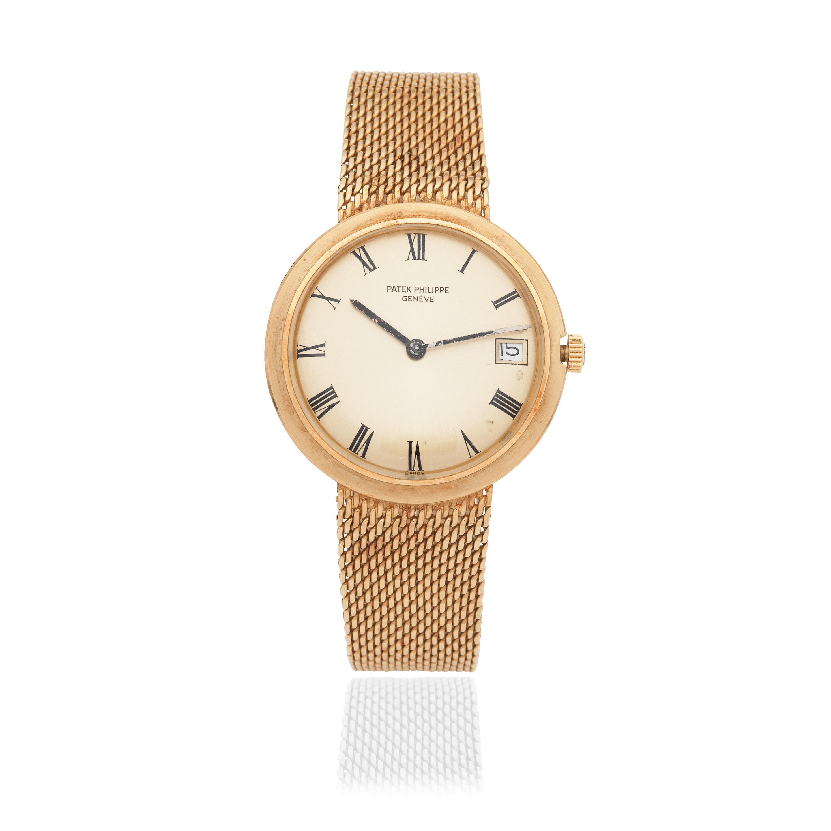 Bonhams : Patek Philippe. An 18K gold automatic calendar bracelet watch ...