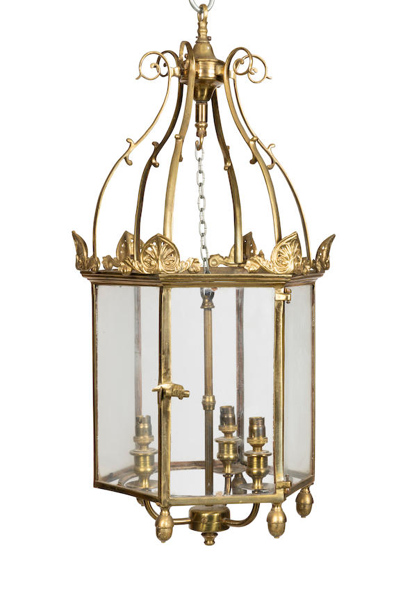 Bonhams A Regency Style Brass And Glazed Hexagonal Hall Lantern 3678