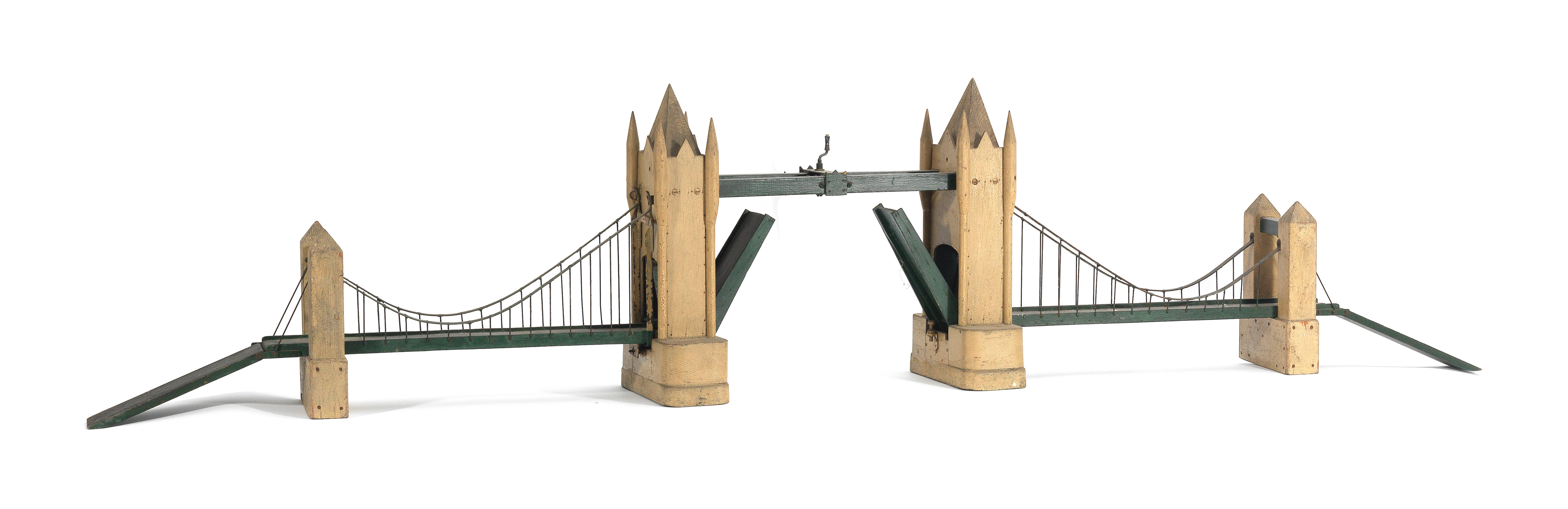Bonhams A large folk art painted wood and tole model of Tower Bridge