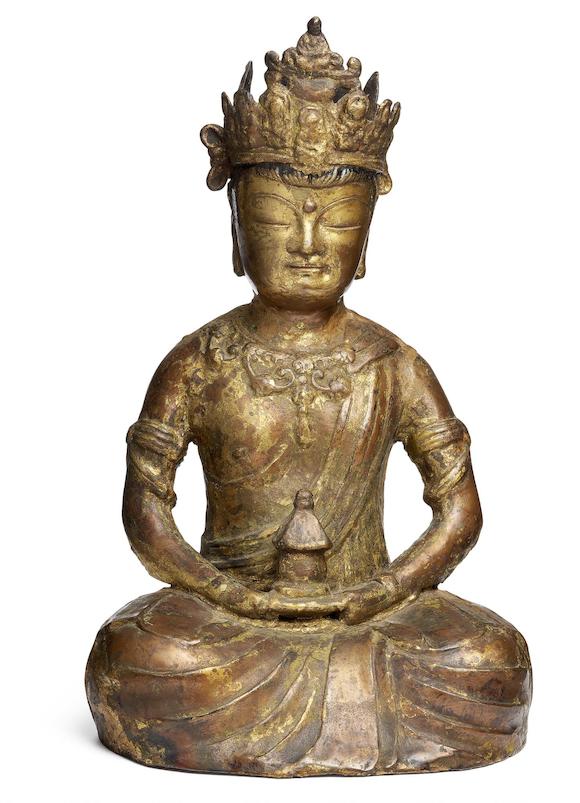 Bonhams A Korean Gilt Copper Alloy Figure Of A Crowned Buddha Joseon Dynasty 16th 17th 8300