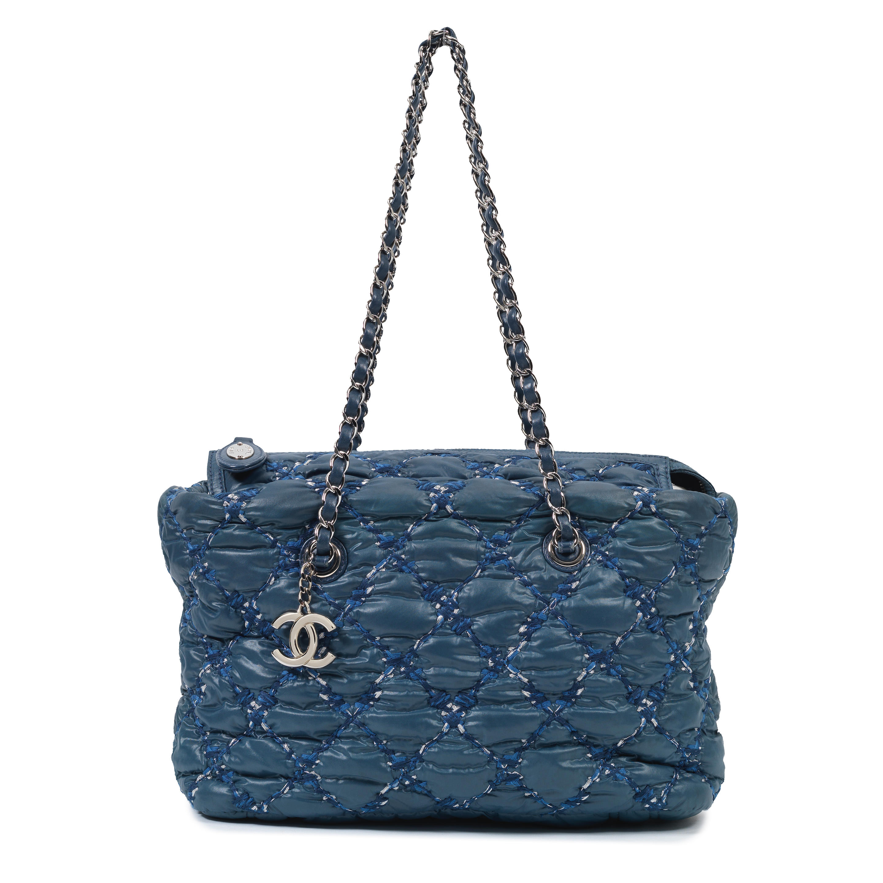 CHANEL, Bags, Chanel Blue Tweed On Stitch Shoulder Bag