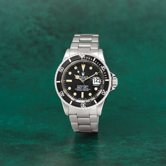 Rolex 1680. · Photo: Bonhams · © Bonhams, used with permission · Source: https://www.bonhams.com/auction/27665/lot/18/rolex-a-stainless-steel-automatic-calendar-bracelet-watch-submariner-ref-1680-circa-1979/