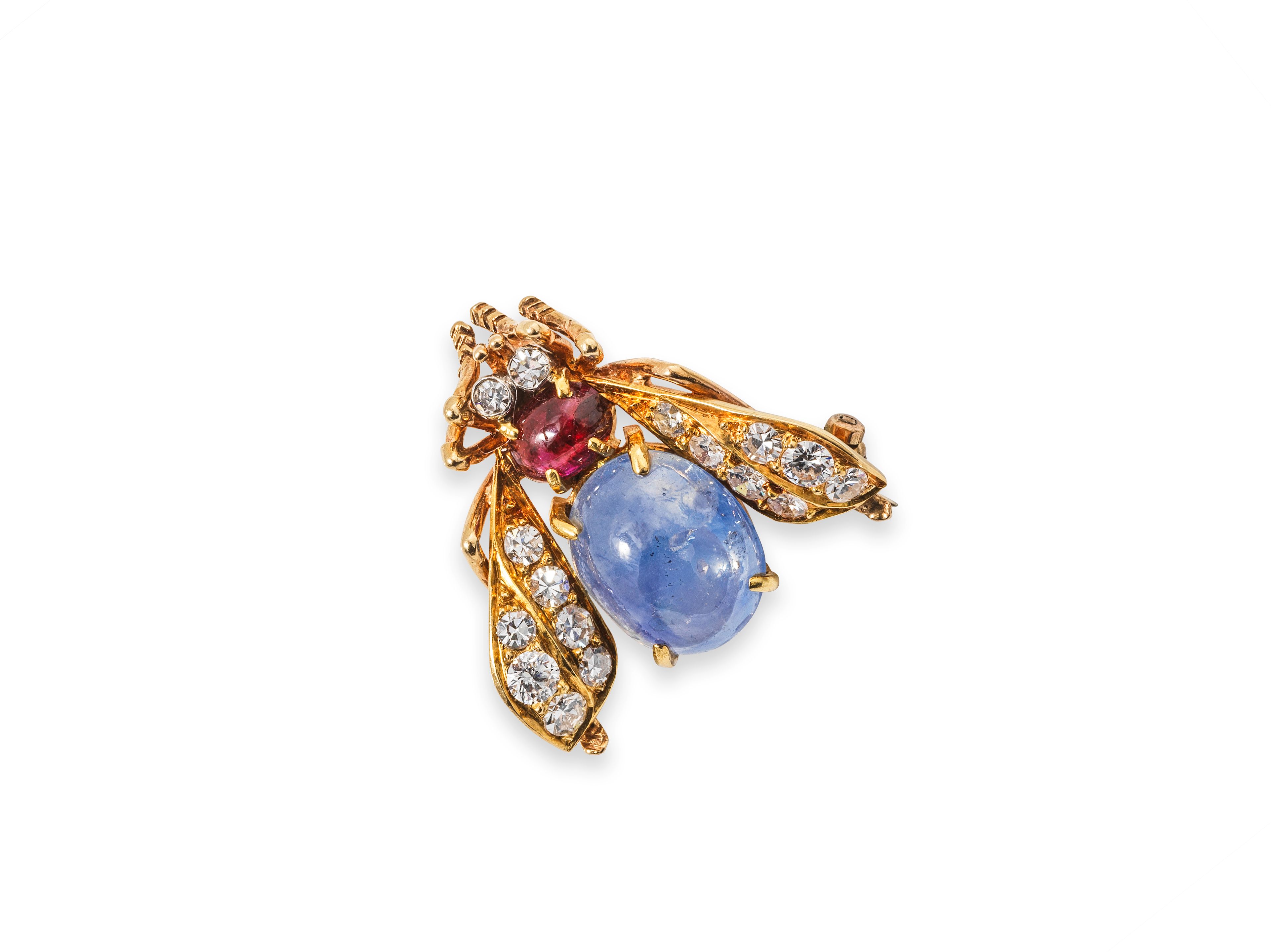 Cornette de Saint Cyr : BROCHE SAPHIR, RUBIS ET DIAMANTS