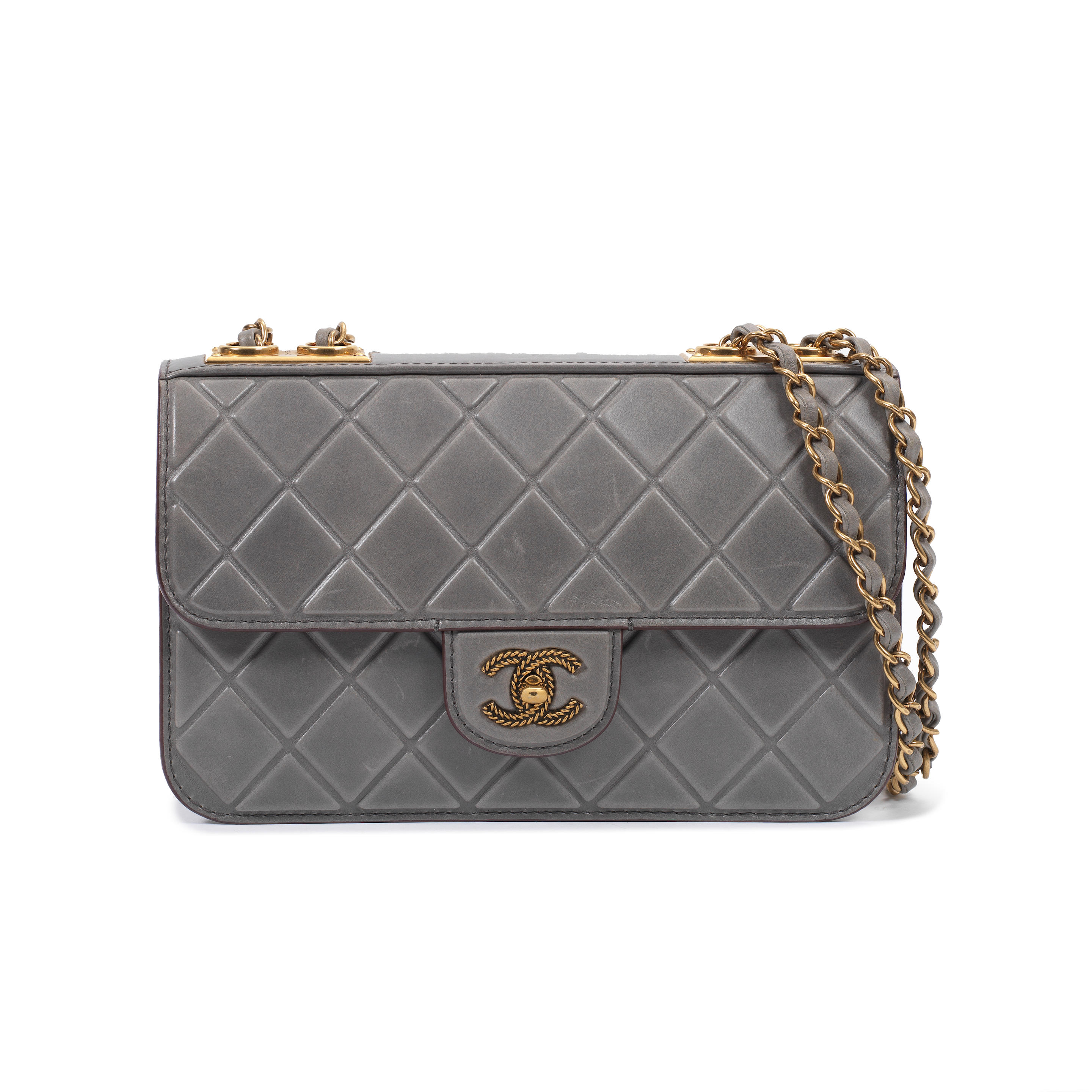 Bonhams : Chanel a Grey Debossed Quilted Calfskin Single Flap Bag 2015-16  (includes serial sticker, authenticity card and dust bag)