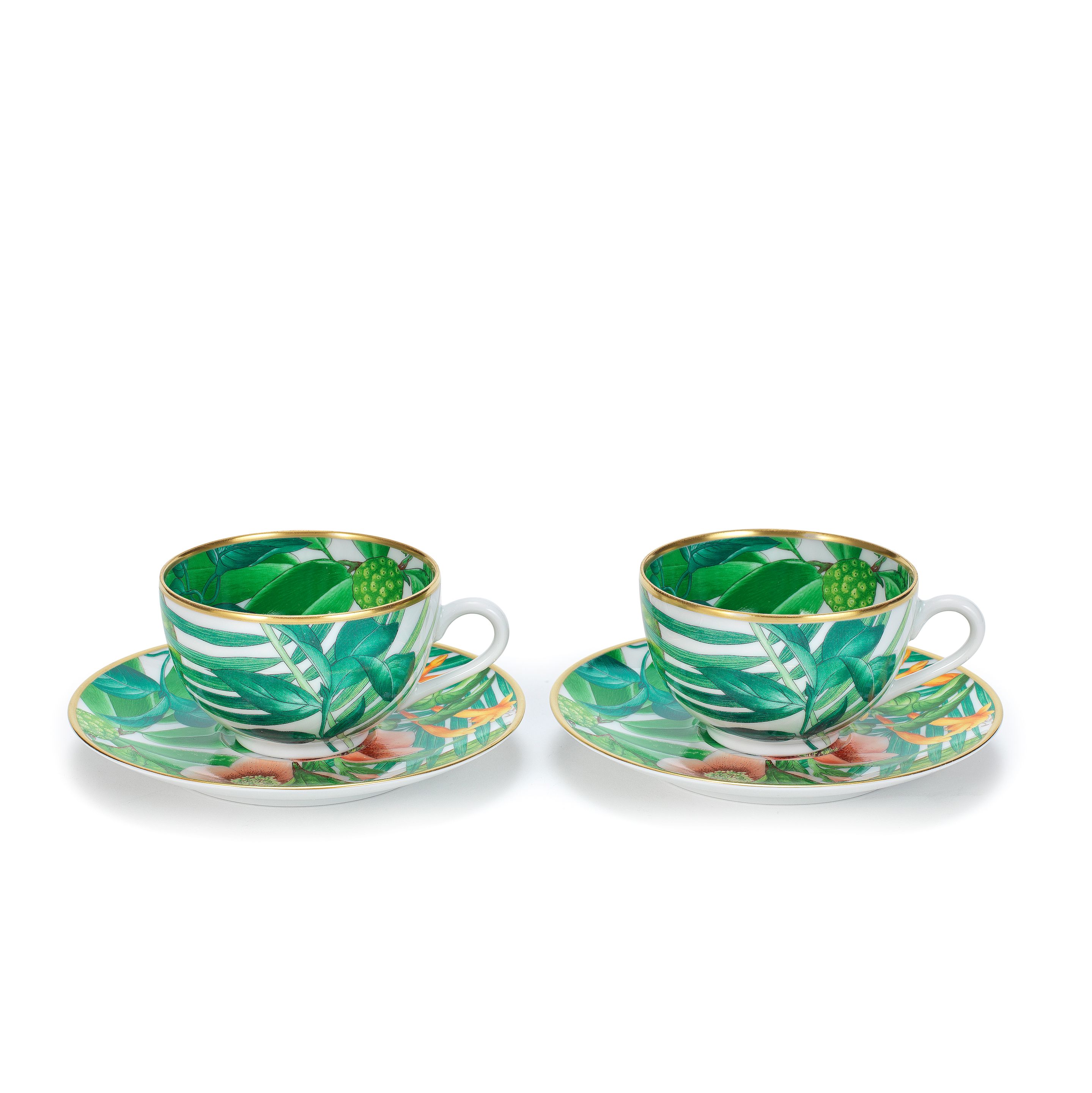 Bonhams Hermès Two Sets of 'Passifolia' Tea Cups and Saucers c.2022