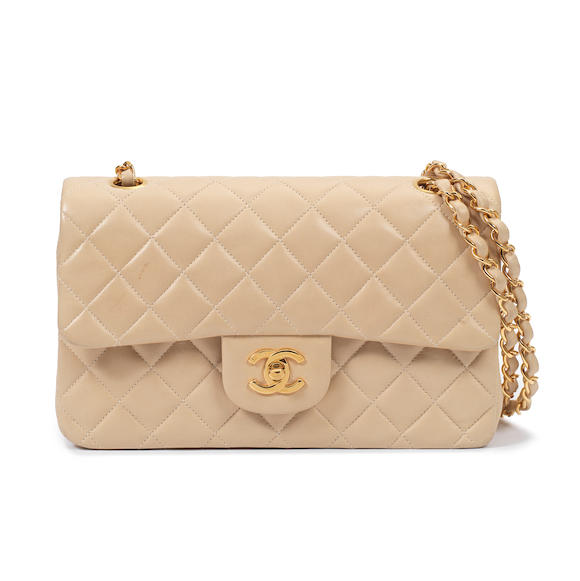 Bonhams : Chanel a Beige Lambskin Small Classic Double Flap Bag c