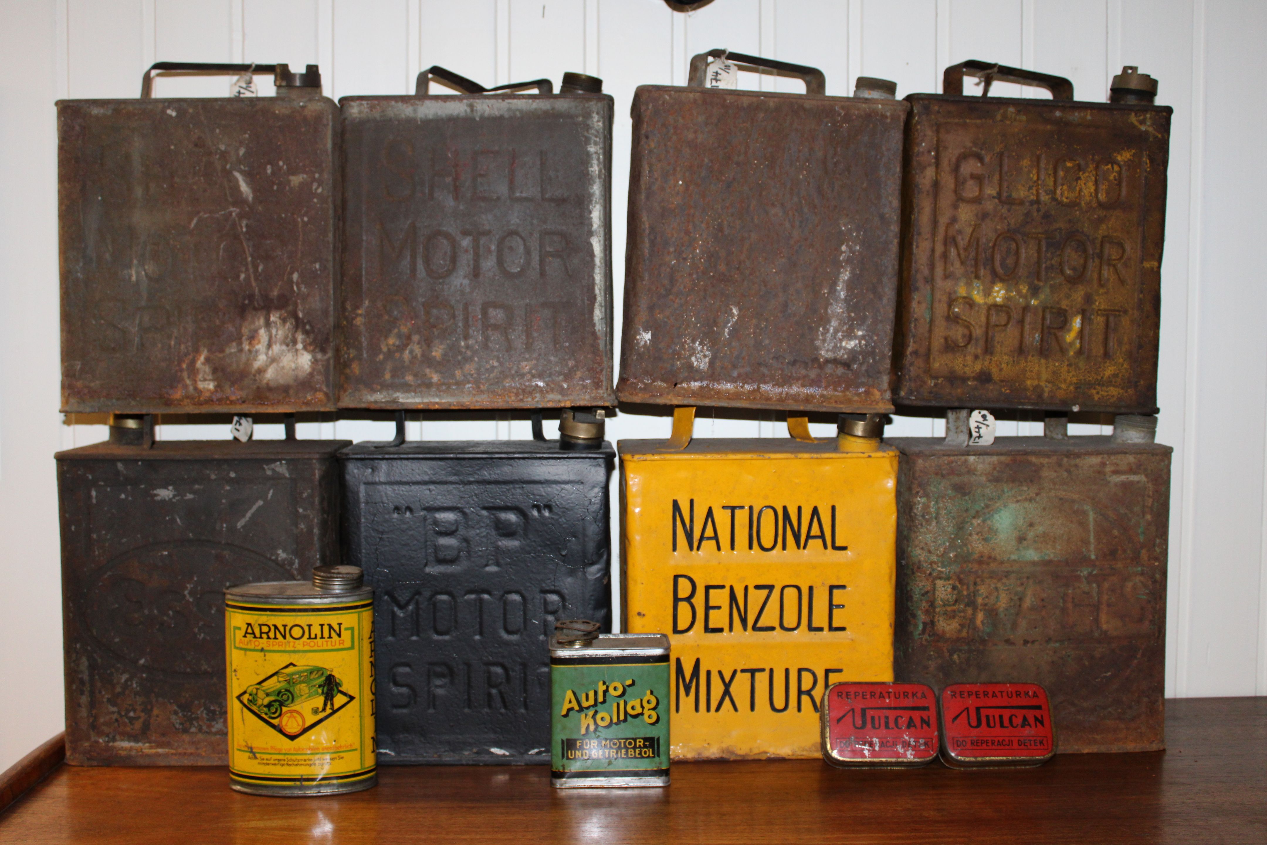 Bonhams Cars : Eight 2-gallon petrol cans, including BP, Shell, Glico ...