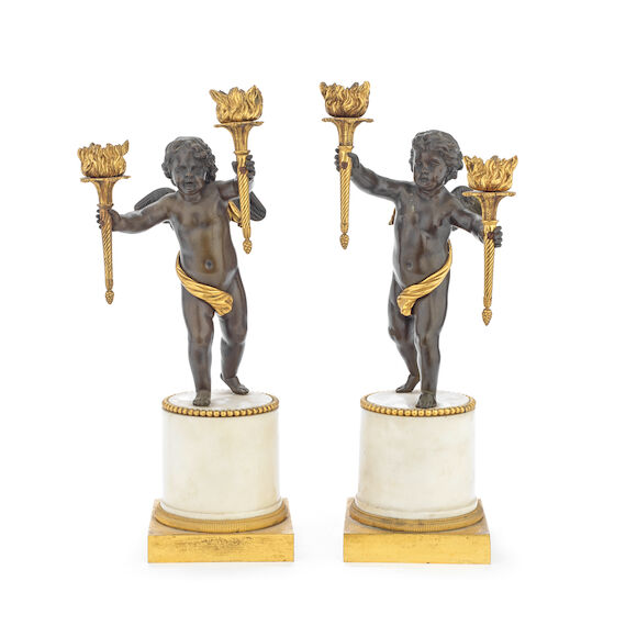 Bonhams : A pair of 19th century French patinated and gilt bronze and ...