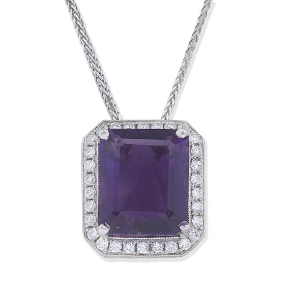 Bonhams : AMETHYST AND DIAMOND PENDANT