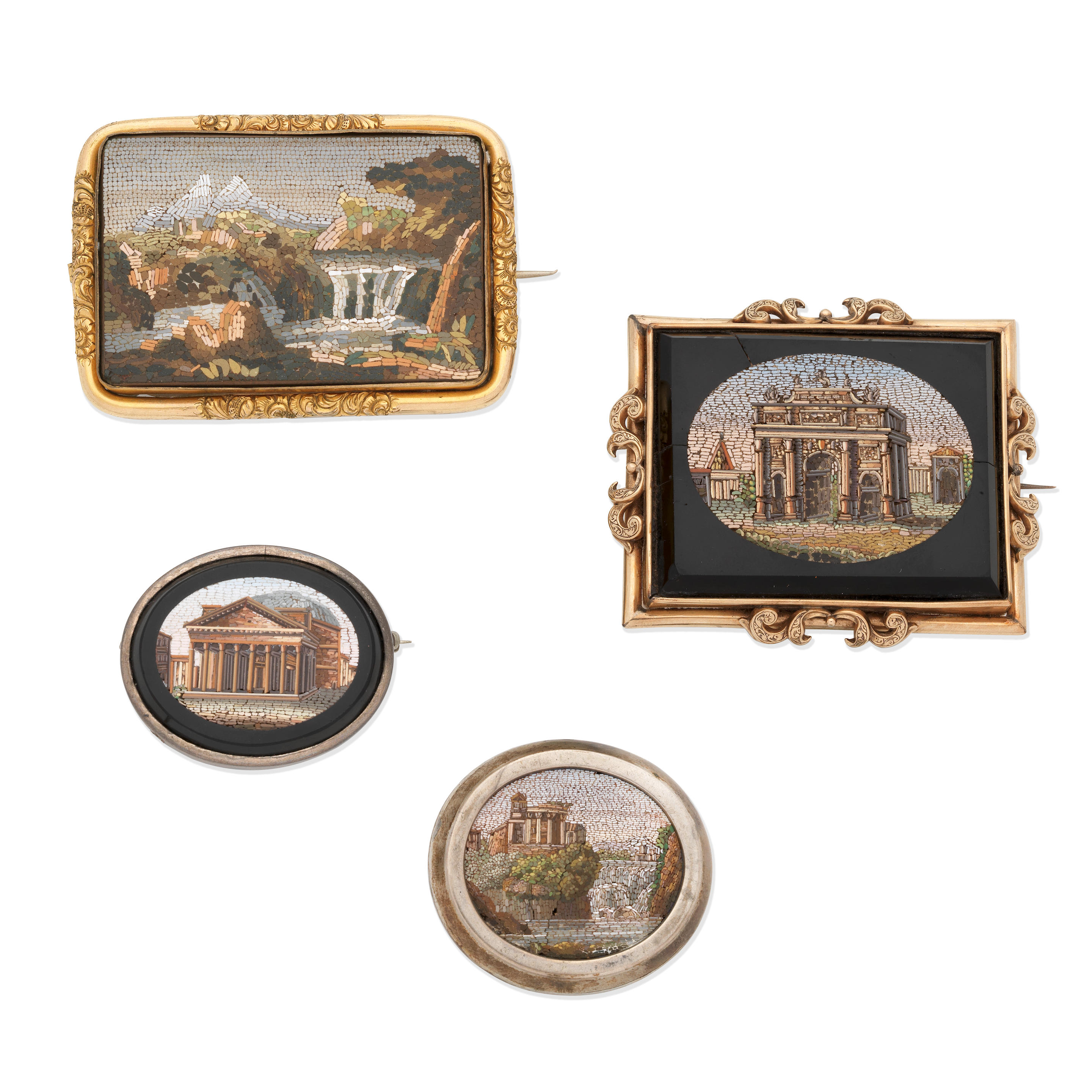 Bonhams : FOUR MICROMOSAIC BROOCHES, (4)