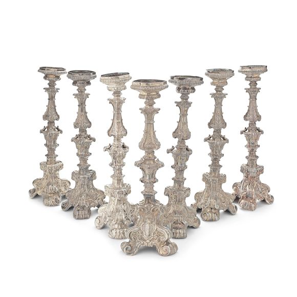 Bonhams A set of seven Italian silver altar candlesticks Only four of