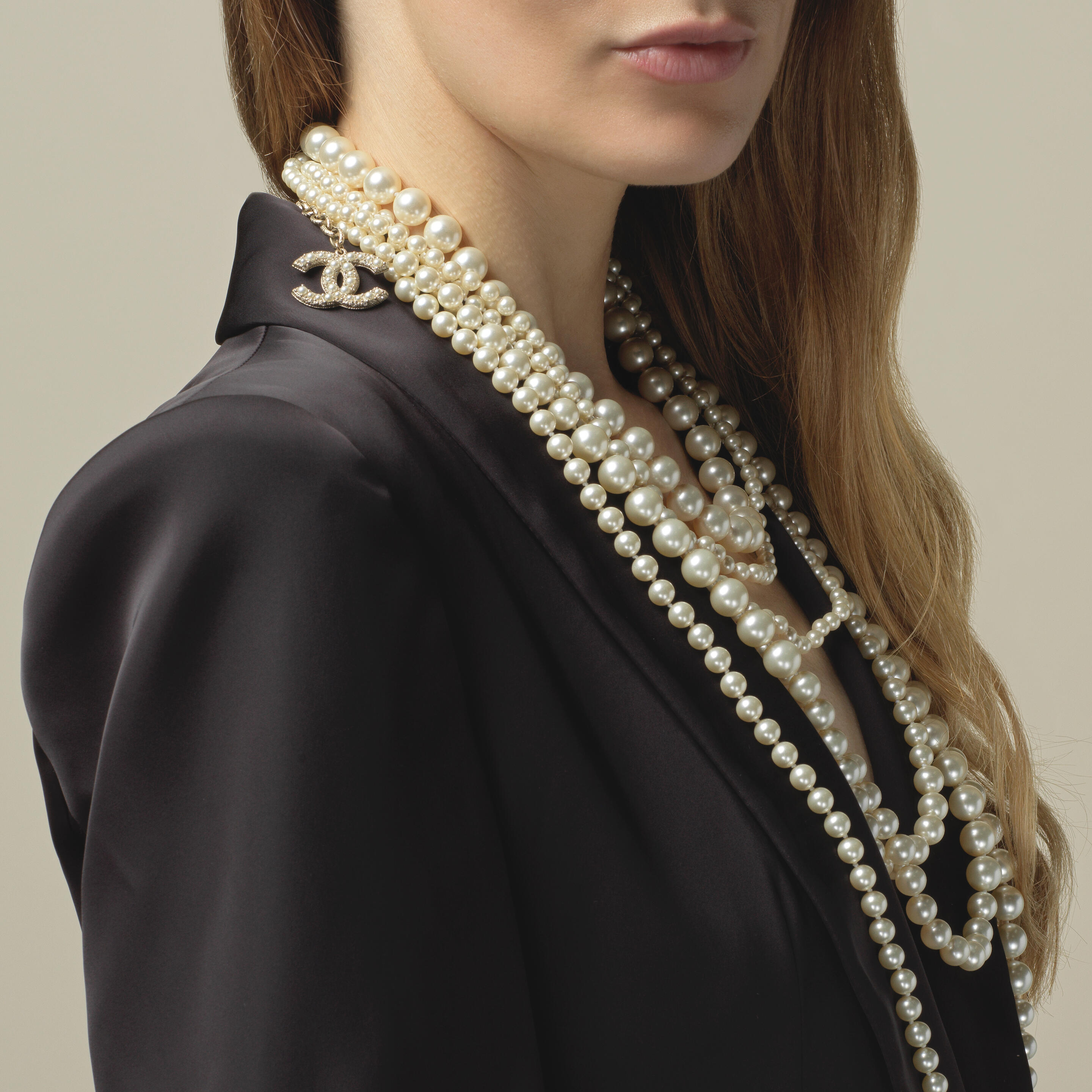 Chanel Graduated Faux Pearl Necklace CC Logo Long 35 Circa 2014 at 1stDibs