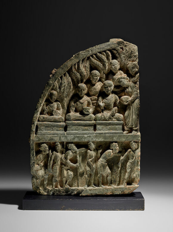 Bonhams : A SCHIST RELIEF PANEL OF FIVE MONKS AND THE ASCETICS ANCIENT ...