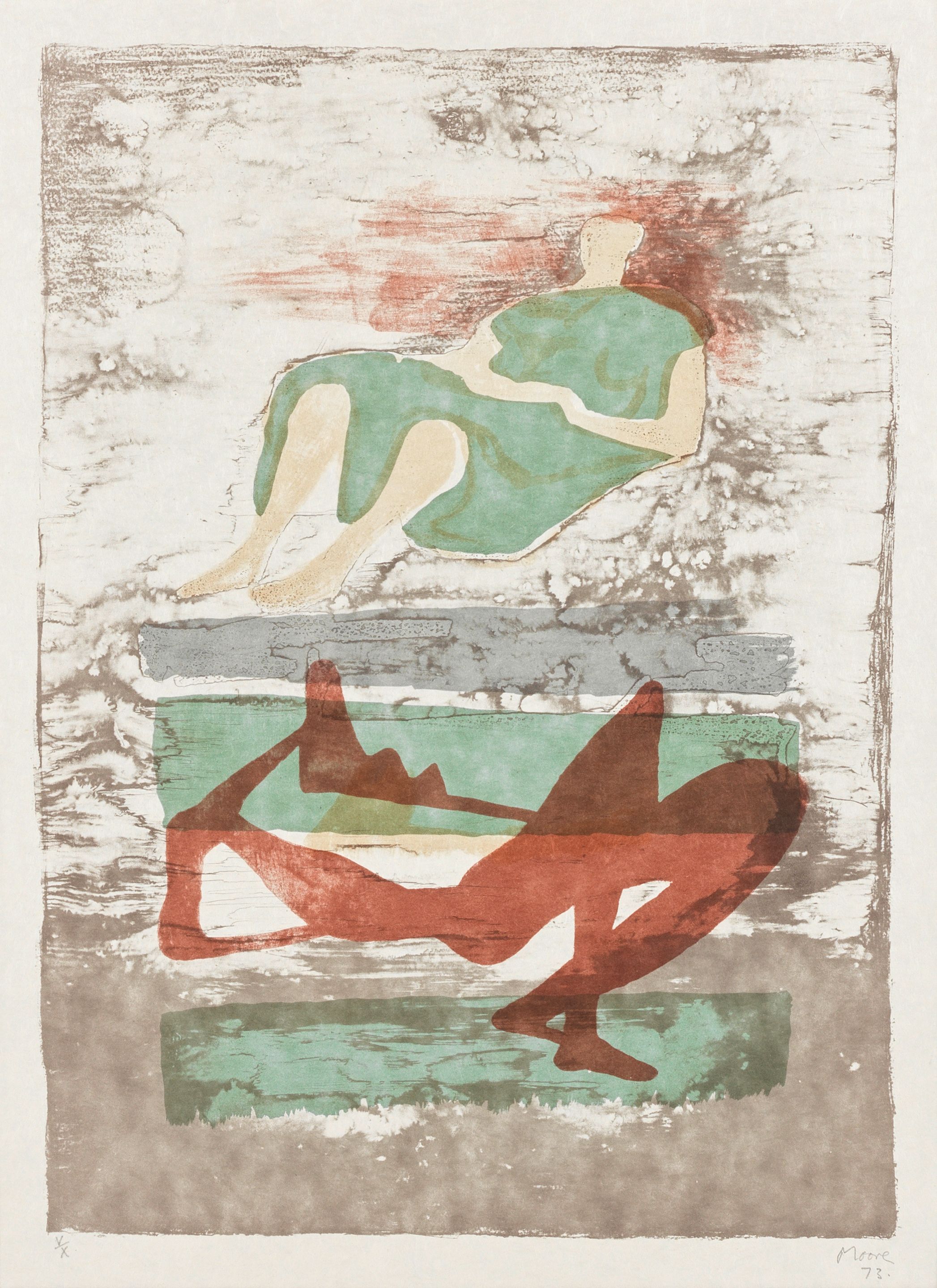 Two Reclining Figures on a Striped Background