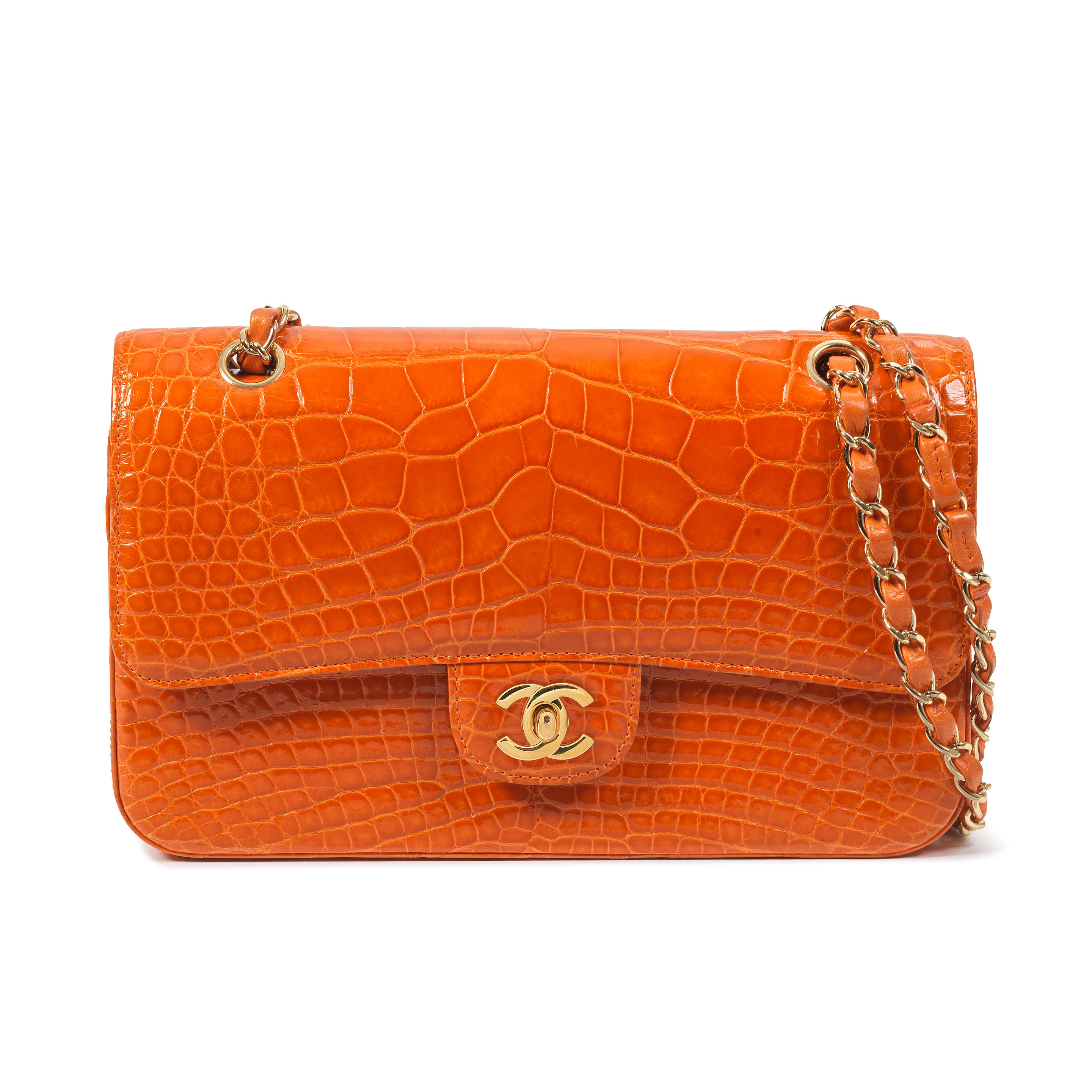 Chanel Orange Patent Leather Double Flap at 1stDibs
