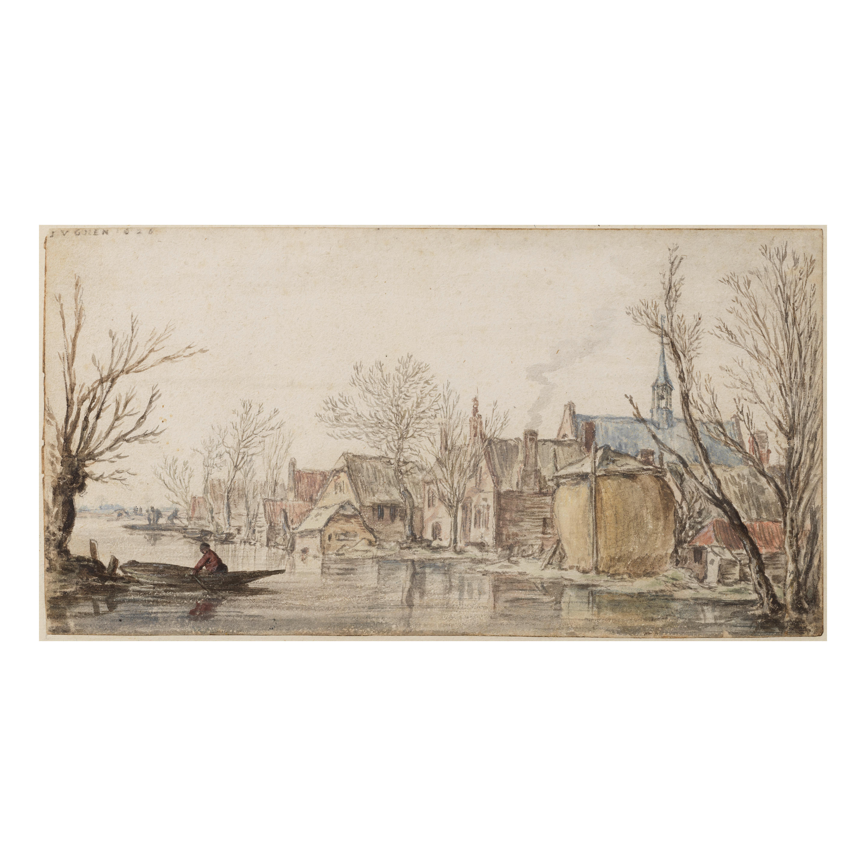 JAN JOSEFSZ. VAN GOYEN(1596-1665)Paysage d'hiver: un canal dans un village...