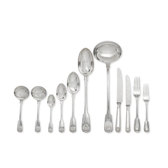 Bonhams : A Victorian silver Fiddle, Thread and Shell pattern table ...