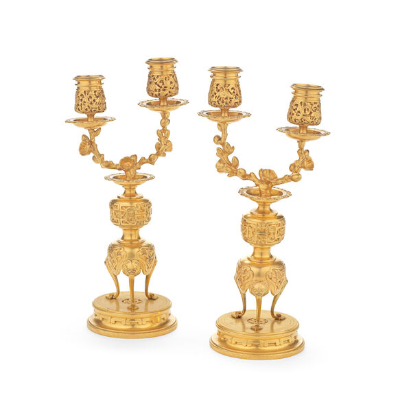 Bonhams : A pair of late 19th century French gilt bronze twin-light ...